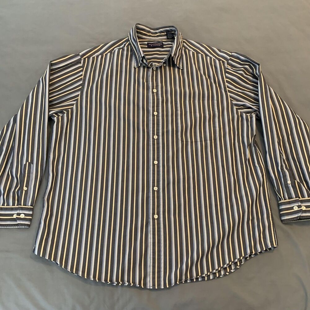 Roundtree & Yorke Shirt Mens 2XLT Tall Blue Striped Long Sleeve Button Front